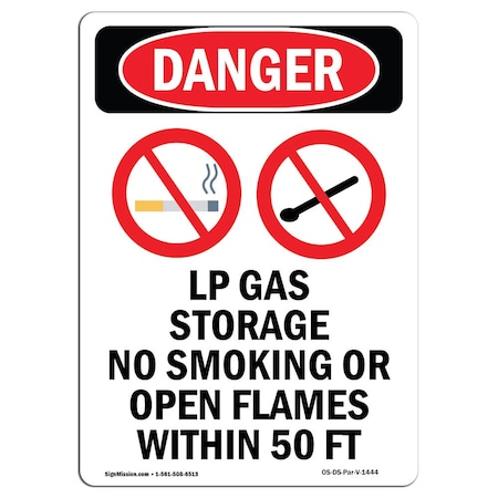 Signmission Safety Sign, OSHA Danger, 18" Height, Aluminum, LP Gas Storage No Smoking, Portrait OS-DS-A-1218-V-1444